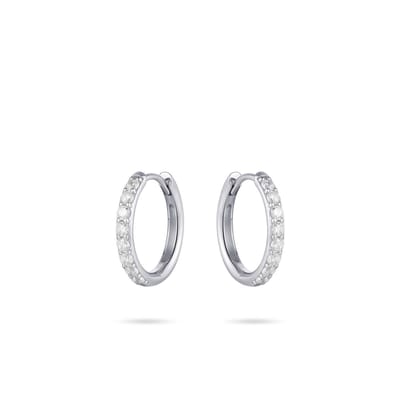 Jewels Inc. - Oorringen - Gezet met Zirkonia - 2mm Breed - 15mmØ - 14 Karaat Witgoud
