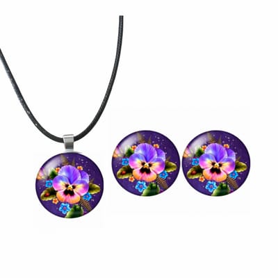 2-Delige set-Violen-Ketting- Clip Oorbellen- Charme Bijoux