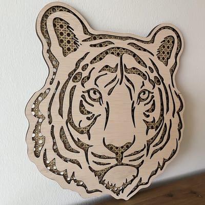 Wanddecoratie dier - Houten dierenkop - Tijger wandbord - Decoratie - Kinderkamer decoratie - Aankleding kinderkamer - Rotan - Wandbord dieren - dieren - Houten hoofd dier - Houten dier - kraamcadeau - cadeau - baby