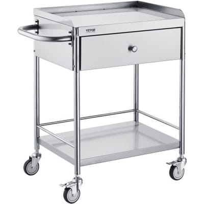 VEVOR Laboratoriumwagen met Twee Verdiepingen, Apparatuurwagen, Medische Techniek, Serveerwagen, Roestvrij Staal 201, Draagbare Afruimwagen met Laden, Draagvermogen 100kg, 710 x 421 x 785mm (met Handgreep) Laboratoriumwagen