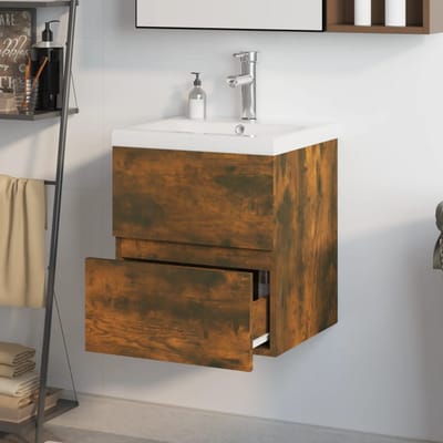 vidaXL - Wastafelkast - met - ingebouwde - wasbak - bewerkt - hout - gerookt - eiken