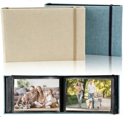 Fotoalbum insteekalbum-2 stuks fotoalbum baby-Tweedelig fotoalbum - 100 foto's. Compact formaat, perfect voor landschapsfoto's. Met folieverdelers. Ideaal voor cadeaus, bruiloften, stellen, families en verjaardagen-Beige/blauw. 18,5 x 12,5 x 6,5 cm