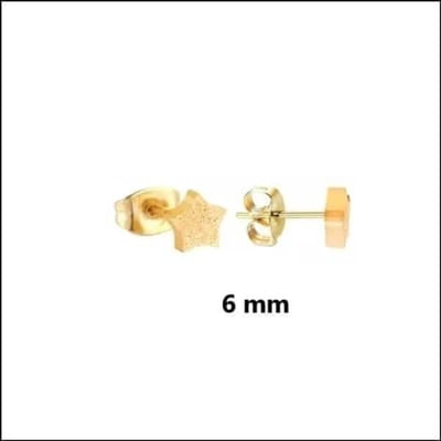 Aramat Jewels | Oorbellen | RVS Ster Oorbellen - Verjaardag Cadeau Oorstekers | 6mm / Goudkleurig Sandblasted | | | | Kinderen, Volwassenen | Verkleurd niet
