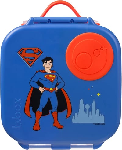 Superman b.box Mini Lunchbox | Bento Box met 3 Vakken (2 Lekvrij) | Ideaal voor Peuters, Kinderlunch en Snacks | Past een Heel Stuk Fruit | BPA-vrij