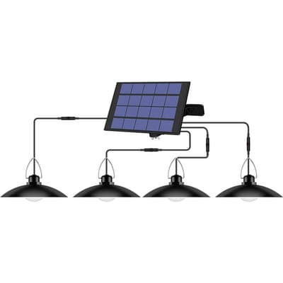 Solar hanglamp 4-kops buiten waterdichte zonne-energie schuurverlichting oplaadbare LED plafondlamp 4-head warme witte kleur