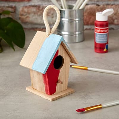 Traditioneel Vogelhuisje - 10,9 cm - onafgewerkt - 100% hout - perfect voor buiten - set van 12 stuks
