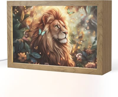 Nachtlampje 30x20 cm - Kinder lampje - Leeuw - Dieren - Bloemen - Jungle - Tafellamp kinderkamer - Slaapkamer lamp - Bedlamp kinderen - Kinderlampje stopcontact - Wandlamp babykamer - Nachtlampjes