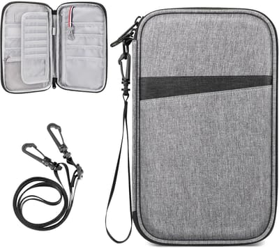 Famanu – Paspoorthouder - reisportemonnee voor familie 4-6 - reisdocumentenorganizer - clutch voor paspoorten - visitekaartjes - creditcards - instapkaarten - blauw