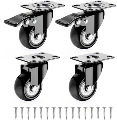 Zwenkwielen 4 Stuks, Zware Meubelrollers met Rem, 40 mm, Totale Draagkracht 140 kg, Voor Alle Vloeren