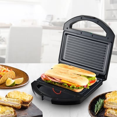 Kitchencook - K Grill - Elektrische Paninigrill – 750W – 22,5x13 cm - Aluminium Grillplaten – Antiaanbak – Cool Touch – Compact