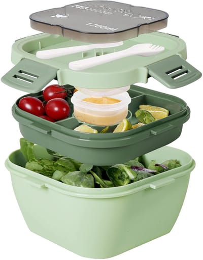 Unyqoos ® Handige Lekdichte Saladecontainer met Bestek voor Onderweg en Thuis