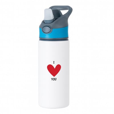 Hacebo® - I love you waterfles met rietje blauw - Liefde - Vriend en vriendin - Cadeau voor je vriendin - cadeau voor je vriendje - Valentijnsdag - water fles - 650ML