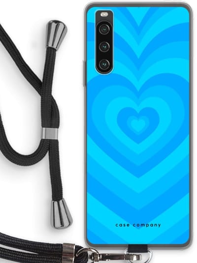 Case Company® - Hoesje met koord geschikt voor Sony Xperia 10 IV hoesje met Koord - Hart Blauw - Telefoonhoesje met Zwart Koord - Bescherming aan alle Kanten en Over de Schermrand