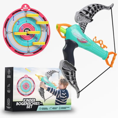 Bogenkönig Kinderboogset – 20 pijlen met zuignap, 1 boog, 1 doel en 2 armbanden, boogschieten speelgoed voor binnen en buiten, geschikt voor kinderen vanaf 3 jaar, links- en rechtshandig