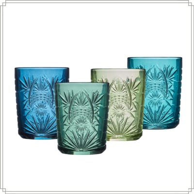 OTIX Drinkglazen - Set van 4 - Blauw - Groen - Waterglazen - 350 ml - Limonadeglazen - CORALIA