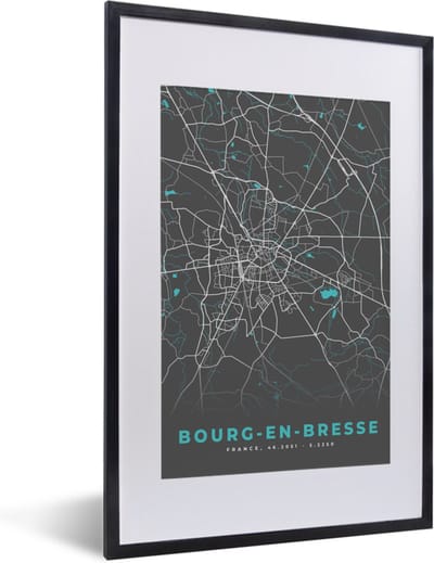 Fotolijst incl. Poster - Bourg-en-Bresse - Plattegrond - Stadskaart - Kaart - Frankrijk - 40x60 cm - Posterlijst