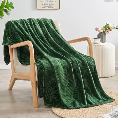 Dailygoods- Fleece Deken 280 g/m² - Lichtgewicht - Zacht - Pluche - Bladeren Patroon - 150 cm x 200 cm