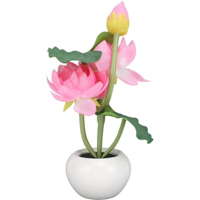 LED Bloemen Tafellamp Plastic 3-Koppige Kunstbloem Nachtlampje met Keramische Vaas voor Thuis pink