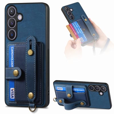 Voor Samsung Galaxy S24+ 5G Retro Cross-polsband portemonnee lederen achterkant telefoonhoes (blauw)