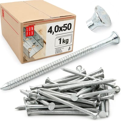LUN FIX - Ankernagels 4 x 50 mm - 1kg (ca. 185 stuks) - verzinkte bouwnagels - houten nagels voor timmerwerk