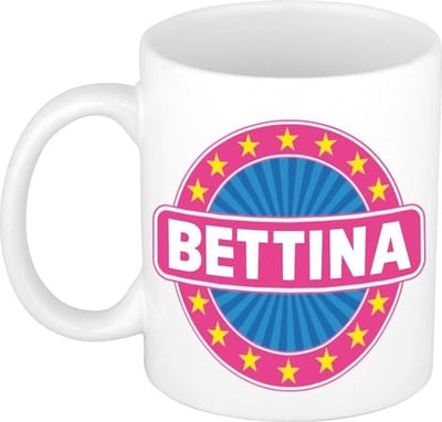 Bellatio Decorations - Bettina voornaam - koffiemok - beker - wit/roze - 300 ml - Cadeau - Dames - Collega - Moederdag - Verjaardag