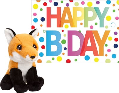 Keel Toys - Knuffel rode vos 12 cm - met A5-size Happy Birthday verjaardag cadeau sturen wenskaart