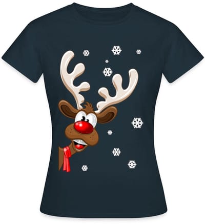 Vrolijk Rendier Met Sneeuwvlokken Kerstmis T-Shirt Dames