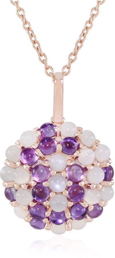 Cavill - 925 Sterling Zilver Halsketting - Roséverguld - Maansteen & Amethist Edelstenen 2,97 ct - Ronde Cabochon - Elegante Damesketting