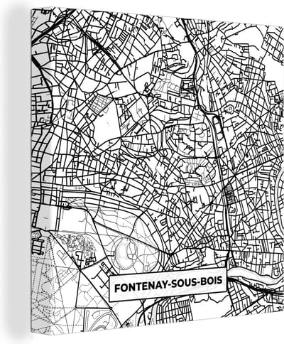 Canvas Schilderij Stadskaart - Frankrijk - Fontenay-sous-Bois - Kaart - Plattegrond - Zwart wit - 20x20 cm - Wanddecoratie