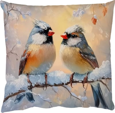 Sierkussens - Kussentjes Woonkamer - 50x50 cm - Vogels - Tak - Winter - Sneeuw - Kerstdecoratie voor binnen - Kerstversiering woonkamer decoratie - Kerstmis versiering in huis - Christmas decorations - Kerstaccessoires