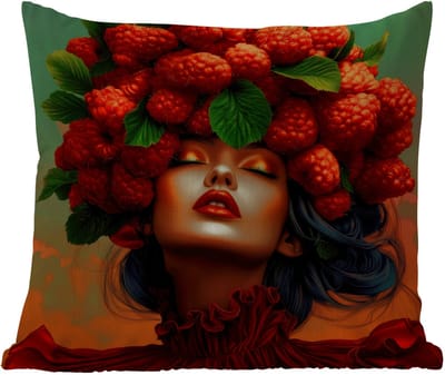 Buitenkussen - Vrouw - Frambozen - Bladeren - 45x45 cm - Weerbestendig