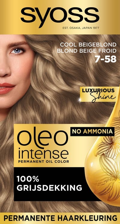 Syoss Oleo Intense 7-58 Haarverf - Cool Beige Blond - Permanente Haarkleuring - Ammoniakvrij - Met Voedende Oliën - 100% Grijsdekking - Langdurige Kleur - 1 stuk