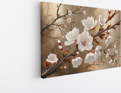 Saammp Canvas Schilderij - Lente Bloesem Tak - Natuur - Abstract - 45x30 - Foto op canvas - Wanddecoratie - Muurdecoratie Woonkamer - Kantoor Decoratie