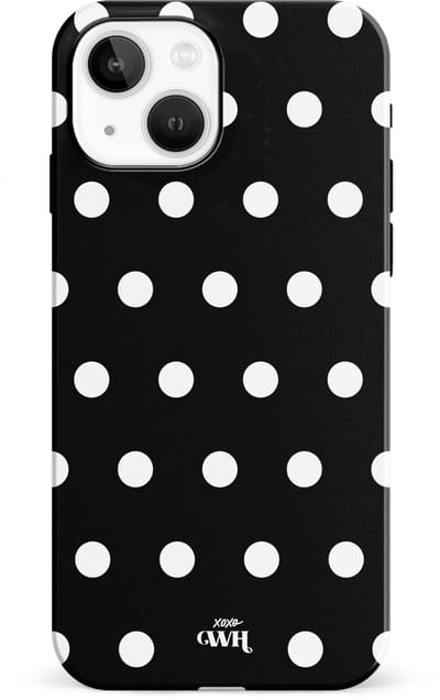 xoxo Wildhearts Polka Dots (Zwart) - Double Layer - Hoesje geschikt voor iPhone 13 hoesje - Hard case met stippen patroon - Beschermhoes - Shockproof case - Stippatroon - Zwart / Wit