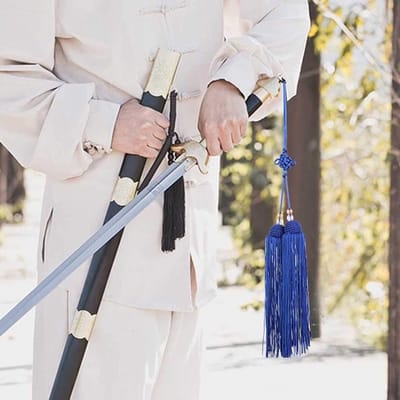 Tai Chi Zwaard met Gele Kwast - Korte Kung Fu Zwaard met Royal Blue Dagger Brush - Perfect voor Martial Arts Training en Demonstraties