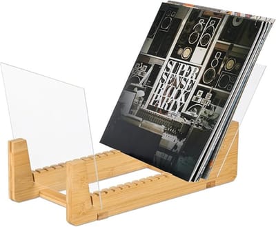 Verte LP Opbergsysteem - LP-Houder voor 50 LP's - Bamboe - Acryl - 15 Inkepingen - Vinylopslagsysteem - Naturel-Transparant - 21x37,5x19 cm