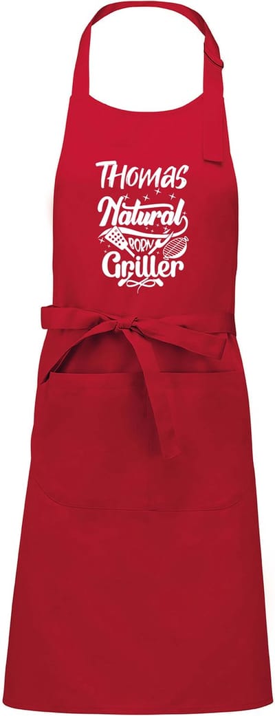 Keukenschort - Barbecue schort - Rood - (naam) Natural Born Griller - met voornaam naar keuze - 76 x 90 cm - Verjaardags cadeau - BBQ