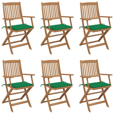 vidaXL - Opklapbare - stoelen - (6 - stuks) - met - kussens, - gemaakt - van - massief - acaciahout