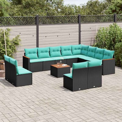 vidaXL - 13-delige - tuinbankset - met - kussens - van - zwart - polyrotan
