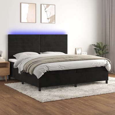 vidaXL - Boxspring - met - matras - en - LED - fluweel - zwart - 200x200 - cm