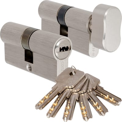 Set Nikkel Deurcilinders 45K/30 - Knopcilinder + Cilinder - Gelijksluitend - Incl. 6 Keersleutels en Montageschroeven