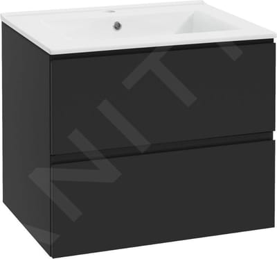 Kielle Aura - Kast inclusief wastafel, 60x55x46 cm, 2 laden, mat zwart 50002S64