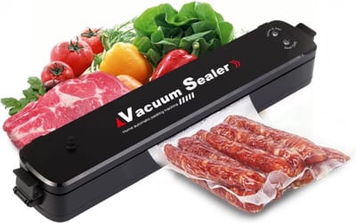 Vacumeermachine - Automatische Vacumeermachine voor Voedsel, Vlees, Sous-Vide Koken - Koude Opslag, Bewaar Rundvlees, vis, Groenten en Restjes - 10 Vacuümzakken - Ondersteunt Snelsluitzakken / Zakjes en Rollen – Zwart