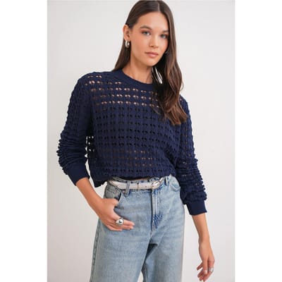 Gelaagd Gebreid Relaxed Crop Sweater met Ronde Hals
