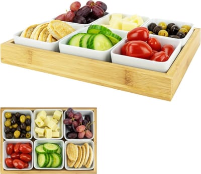 Tapasplank met Schaaltjes - Tapasplank -Wit met lichtbruin
