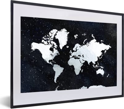 Poster in lijst - Fotolijst 60x40 cm - Posters - Wereldkaart - Waterverf - Sterrenhemel - Posterlijst zwart - Decoratie - Wanddecoratie woonkamer - Muurdecoratie slaapkamer