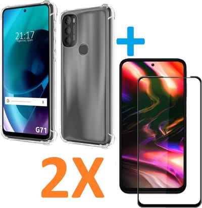 Shockproof Soft TPU hoesje Silicone Case Geschikt voor: Motorola Moto G71 met 2X Full Tempered glas Screen Protector