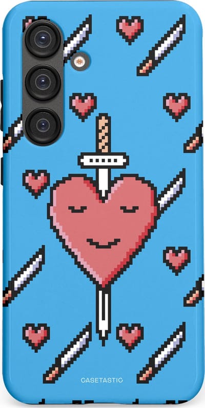 Casetastic hoesje geschikt voor Samsung Galaxy S25 - Dubbellaagse bescherming - Zwaard saga - Fashion Case - Lichtblauw Zwart Koraal