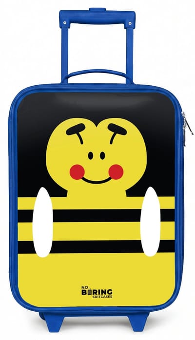 NoBoringSuitcases.com® - Kinderkoffer blauw - Kindertrolley jongen - Dierenportret gele bij - Koffer kind lichtgewicht - Reiskoffer trolley voor kinderen - Koffertje met lichtgevende wieltjes - Rolkoffer