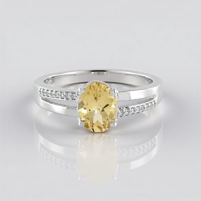 Cavill - Zilveren Ring Gele Beril 1,55 Ct - 925 Sterling Zilver Geplateerd - Ovaal Slijpsel met Pavé Zirkonia - Elegante Damesring Maat 19